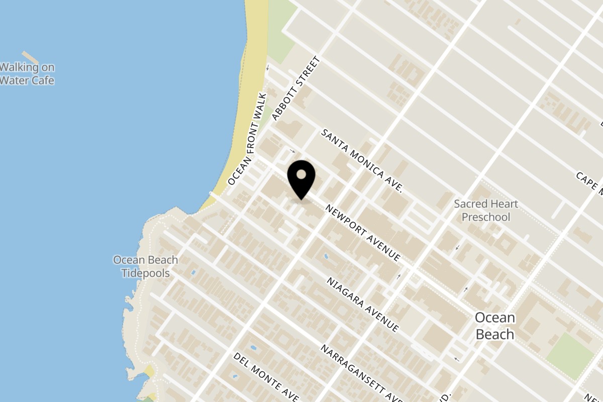 Map showing the location of BBQ House Bar & Grill on 5025 Newport Ave in San Diego